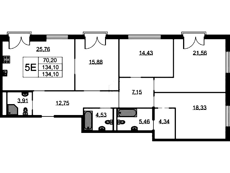 4-комнатная квартира 134.1 м², 2/9 эт., ЖК «Бакунина 33»